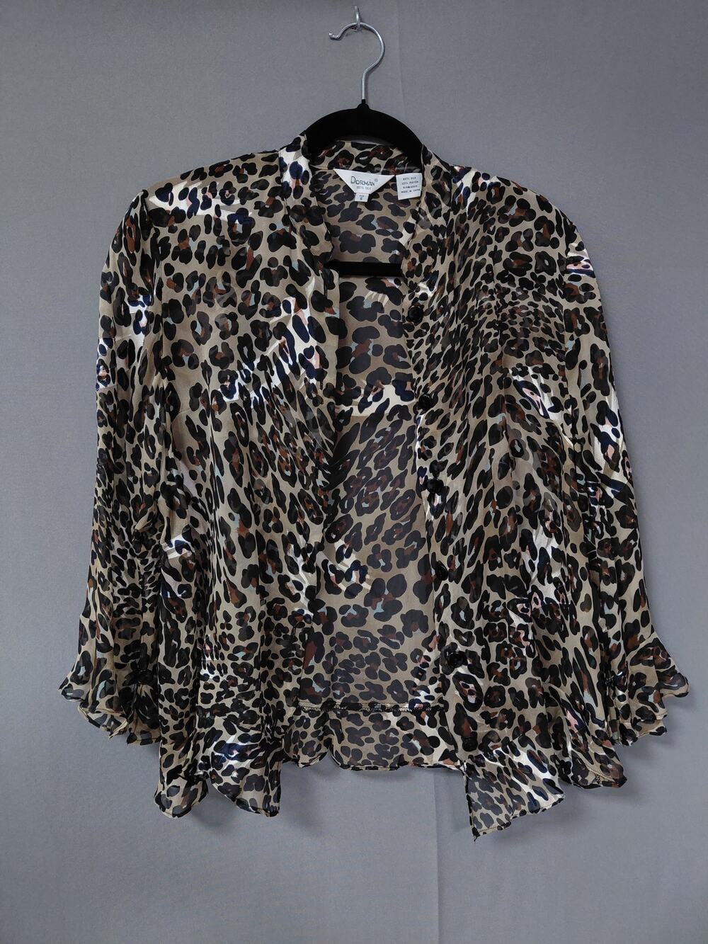 Dorman Silk Blend Multicolor Animal Print Long Sleeve Button-Up Top Size S